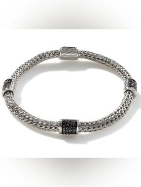 John Hardy Classic Chain Lava Four Station Chain Bracelet With Black Sapphires